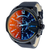 Diesel Mega Chief Black Dial Black Leather Strap Watch For Men - DZ4323