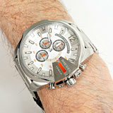 Diesel Mega Chief Quartz Chronograph White Dial Steel Strap Watch For Men - DZ4328