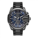 Diesel Mega Chief Chronograph Blue Dial Black Steel Strap Watch For Men - DZ4329