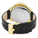 Diesel Mega Chief Gold & Black Dial Black Leather Strap Watch For Men - DZ4344