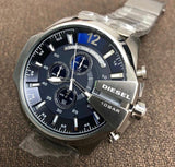 Diesel Mega Chief Chronograph Blue Dial Silver Steel Strap Watch For Men - DZ4417