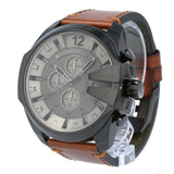 Diesel Mega Chief Chronograph Grey Dial Brown Leather Strap Watch For Men - DZ4463