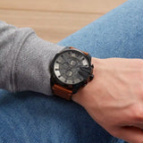 Diesel Mega Chief Chronograph Grey Dial Brown Leather Strap Watch For Men - DZ4463
