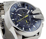 Diesel Mega Chief Chronograph Blue Dial Silver Steel Strap Watch For Men - DZ4465