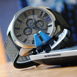 Diesel Mega Chief Chronograph Black Dial Black Leather Strap Watch For Men - DZ4500