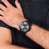 Diesel Mega Chief Chronograph Black Dial Black Leather Strap Watch For Men - DZ4500