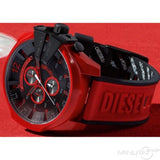 Diesel Mega Chief Chronograph Black Dial Red Rubber Strap Watch For Men - DZ4526