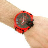 Diesel Mega Chief Chronograph Black Dial Red Rubber Strap Watch For Men - DZ4526
