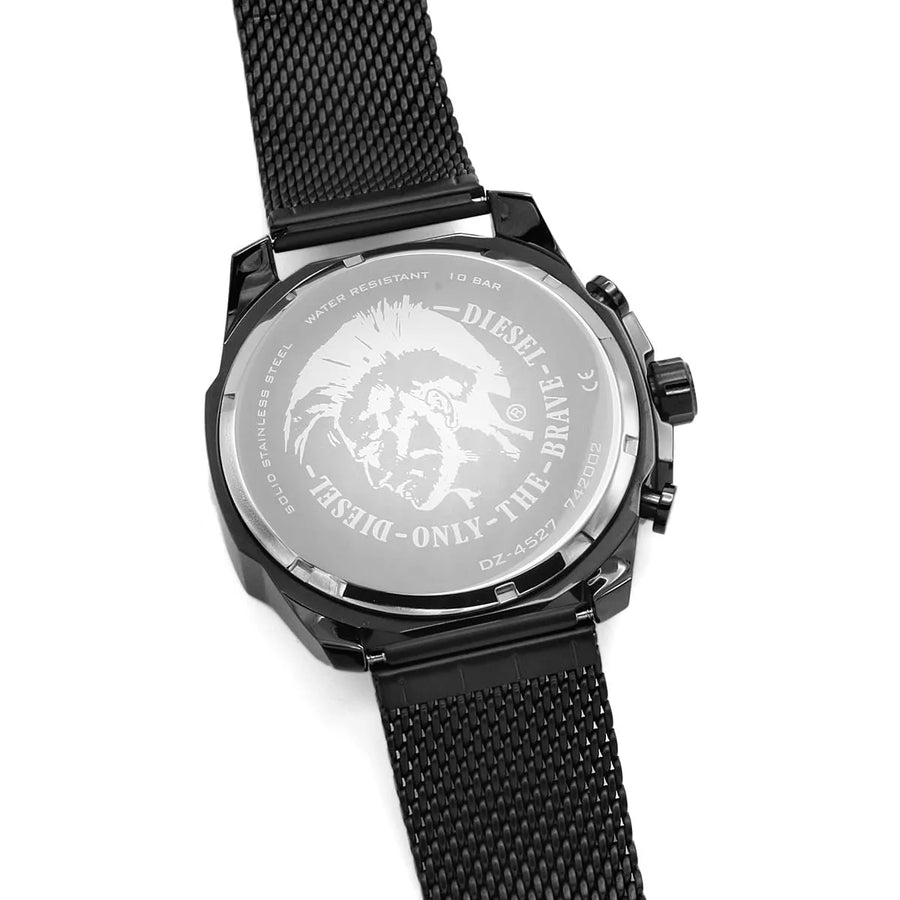 Diesel Mega Chief Chronograph Black Dial Black Mesh Strap Watch For Men - DZ4527