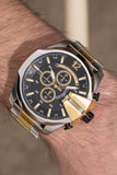 Diesel Mega Chief Chronograph Black Dial Two Tone Steel Strap Watch For Men - DZ4581