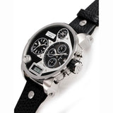 Diesel Mr Daddy Chronograph White Dial Black Leather Strap Watch For Men - DZ7125