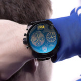 Diesel Big Daddy Blue Dial Black Leather Strap Watch For Men - DZ7127