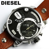 Diesel SBA Dual Time Black Dial Brown Leather Strap Watch For Men - DZ7264