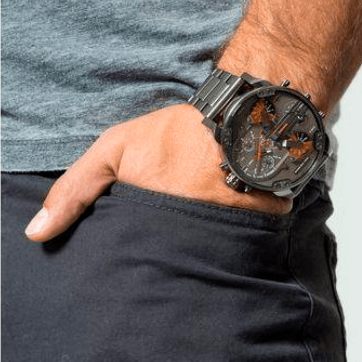Diesel Mr Daddy 2.0 Chronograph Grey Dial Grey Steel Strap Watch For Men - DZ7315