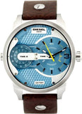 Diesel Mini Daddy LIght Blue Dial Brown Leather Strap Watch For Men - DZ7321