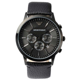 Emporio Armani Sportivo Chronograph Black Dial Black Leather Strap Watch For Men - AR2461