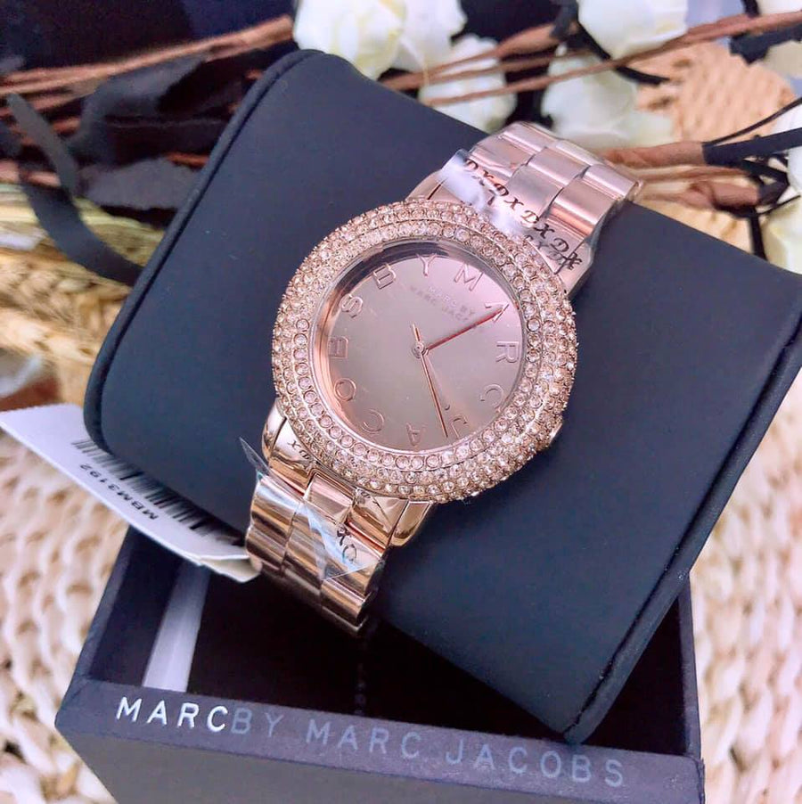 Marc Jacobs Marci Crystals Rose Gold Dial Rose Gold Steel Strap Watch for Women - MBM3192