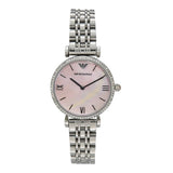 Emporio Armani Gianni T Bar Pink Mother of Pearl Dial Silver Steel Strap Watch For Women - AR1779