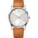 Calvin Klein City Silver Dial Orange Leather Strap Watch for Women - K2G231G6