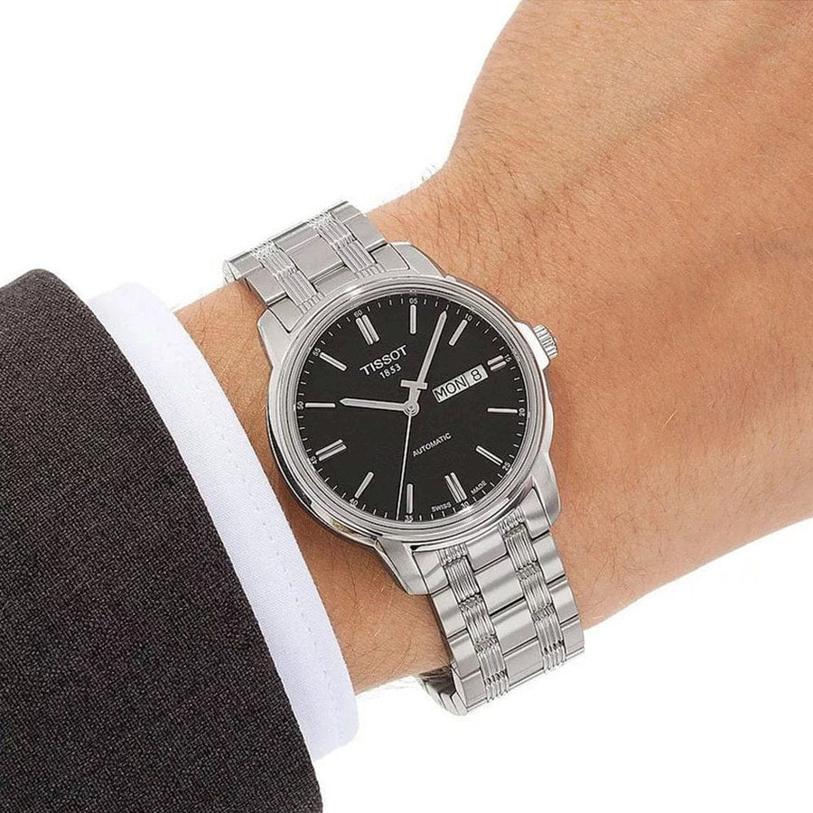 Tissot Automatics III Black Dial Silver Steel Strap Watch For Men - T065.430.11.051.00