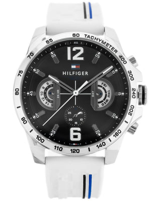 Tommy Hilfiger Multifunction Black Dial White Rubber Strap Watch for Men - 1791475