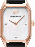 Emporio Armani Gioia Quartz Mother of Pearl Dial Black Leather Strap Watch For Women - AR11390