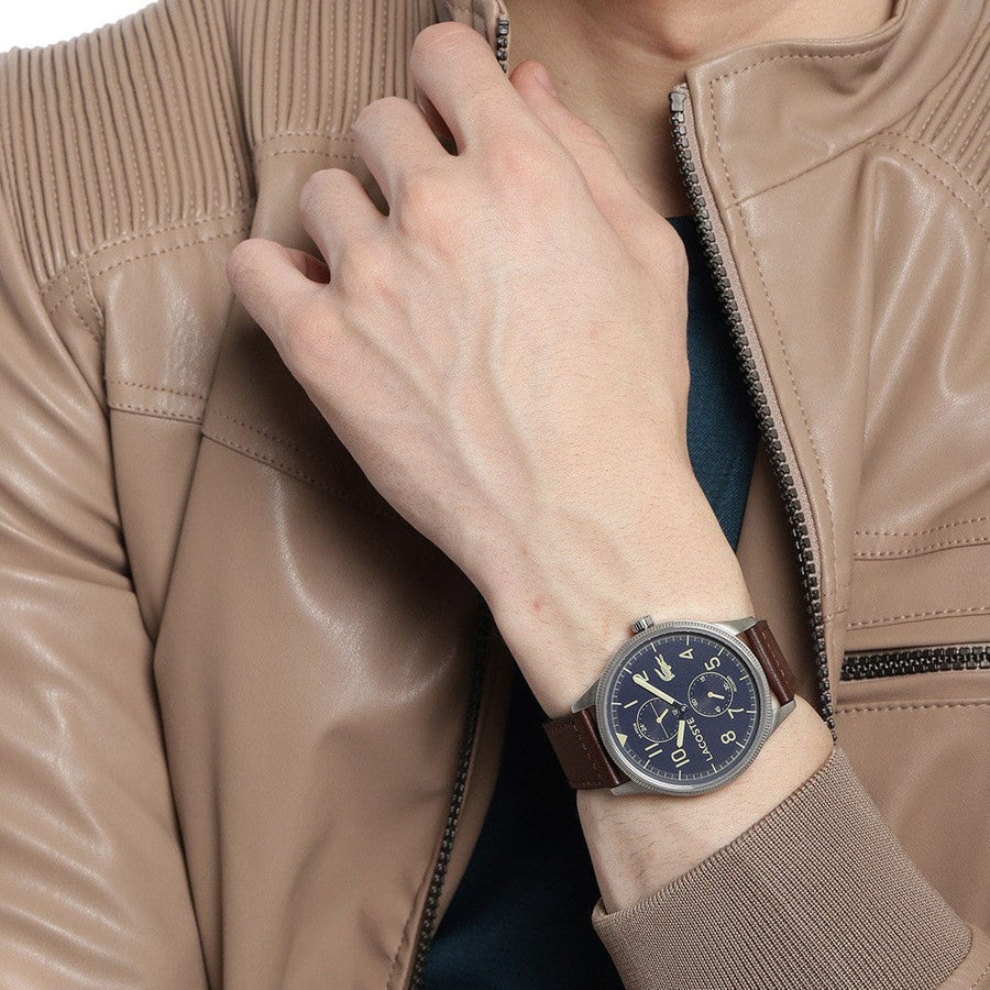Lacoste Continental Blue Dial Brown Leather Strap Watch for Men - 2011040