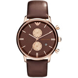 Emporio Armani Classic Chronograph Brown Dial Brown Leather Strap Watch For Men - AR0387