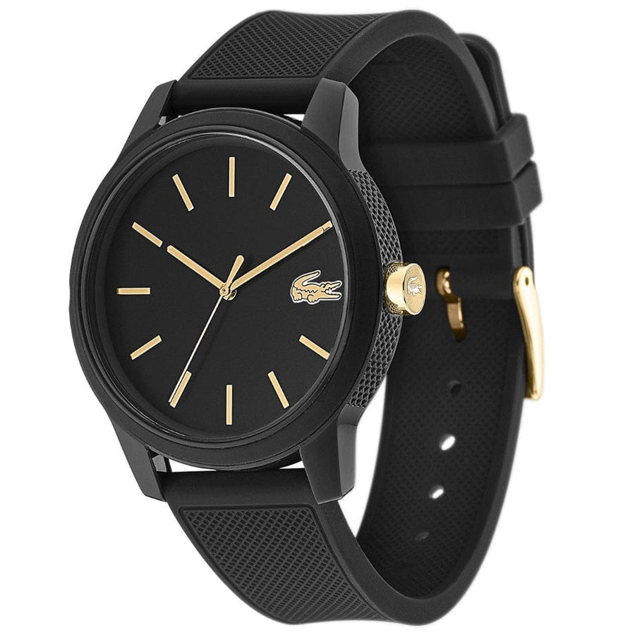 Lacoste 12.12 Black Dial Black Silicon Strap Watch for Men - 2011010