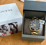 Guess Chaser Multifunction Blue Dial Gold Steel Strap Watch for Men - W0172G5