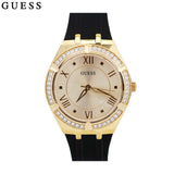 Guess Cosmo Diamonds Gold Dial Black Rubber Strap Watch for Women - GW0034L1