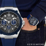 Guess Legacy Grey Dial Blue Silicone Strap Watch For Men - W1049G1