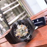 Maserati Potenza Skeleton Limited Edition Black Dial Black Leather Strap Watch For Men - R8821108027