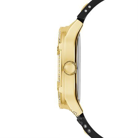 Guess Duchess Crystals Gold Dial Black Silicon Strap Watch For Women - GW0619L2