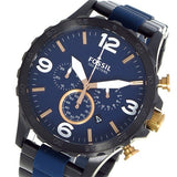 Fossil Nate Chronograph Blue Dial Two Tone Steel Strap Watch for Men - JR1494