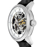 Fossil Grant Skeleton White Dial Black Leather Strap Watch for Men -  ME3053