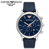 Emporio Armani Luigi Chronograph Blue Dial Blue Leather Strap Watch For Men - AR11451