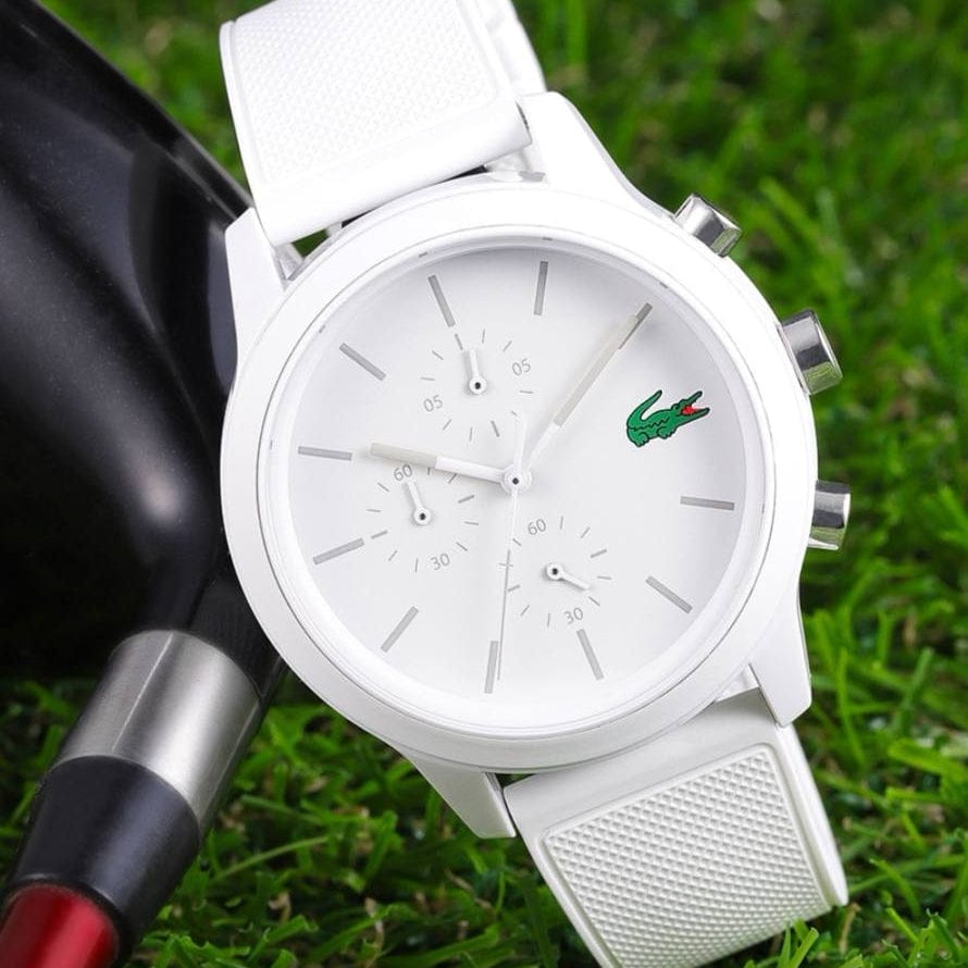 Lacoste 12.12 Chronograph White Dial White Silicon Strap Watch for Men - 2010974