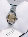 Gucci G Timeless Brown Dial Silver Steel Strap Watch For Women - YA126503