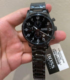 Hugo Boss Chronograph Black Dial Black Steel Strap Watch for Men - 1513180