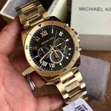 Michael Kors Brecken Chronograph Quartz Black Dial Gold Steel Strap Watch For Men - MK8481