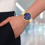 Michael Kors Parker Chronograph Blue Dial Gold Steel Strap Watch For Women - MK6262