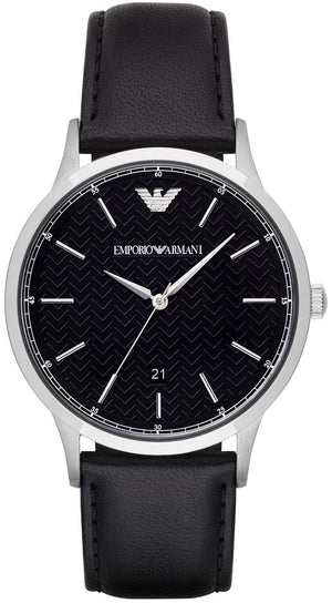 Emporio Armani Renato Analog Black Dial Black Leather Strap Watch For Men - AR8035