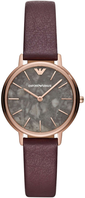 Emporio Armani Quartz Grey Dial Brown Leather Strap Watch For Women - AR11172