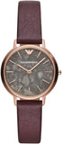 Emporio Armani Quartz Grey Dial Brown Leather Strap Watch For Women - AR11172