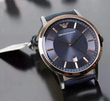 Emporio Armani Renato Analog Blue Dial Black Leather Strap Watch For Men - AR2506