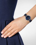 Emporio Armani Gianni T Bar Analog Blue Dial Black Leather Strap Watch For Women - AR1989