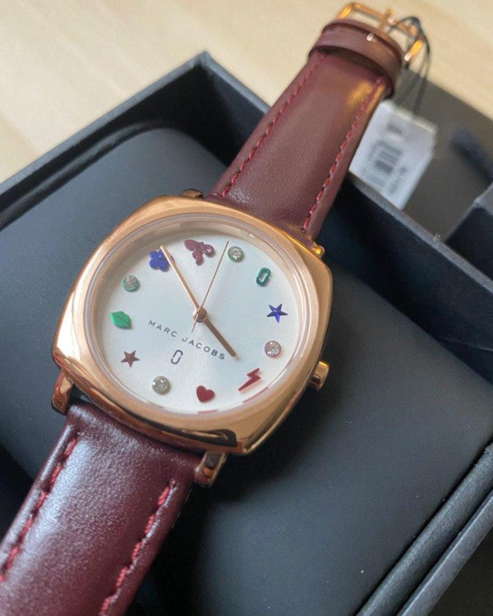 Marc Jacobs Mandy White Dial Brown Leather Strap Watch for Women - MJ1598