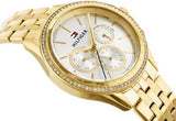 Tommy Hilfiger Ari Multifunction Diamonds Silver Dial Gold Steel Strap Watch for Women - 1781977