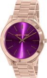 Michael Kors Slim Runway Purple Dial Rose Gold Steel Strap Watch for Women - MK3293